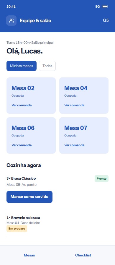 App do garçom com suas mesas e pedidos prontos
